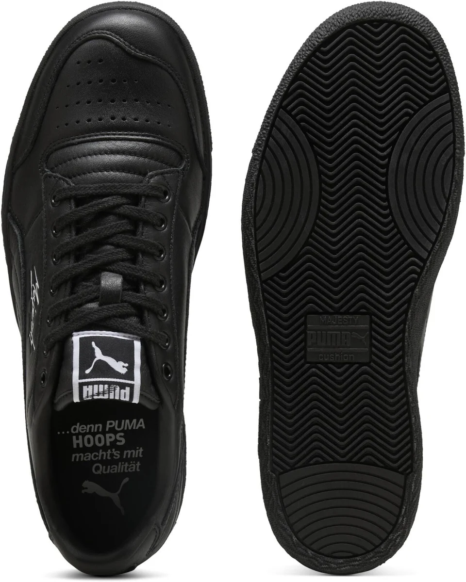 PUMA Majesty Leather Sneakers for Men | Premium Leather Casual Shoes | Cushioned Lace-Up Lifestyle Sneakers | Black