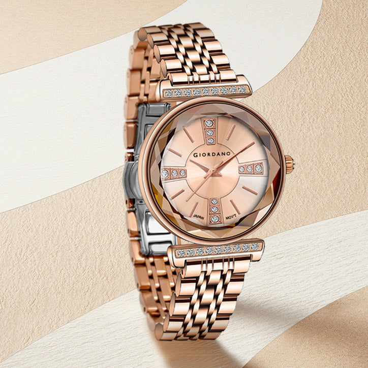 Giordano Women's Rose Gold Analog Wrist  Watch |  Premium Crystal Dial Stainless Steel  Watch